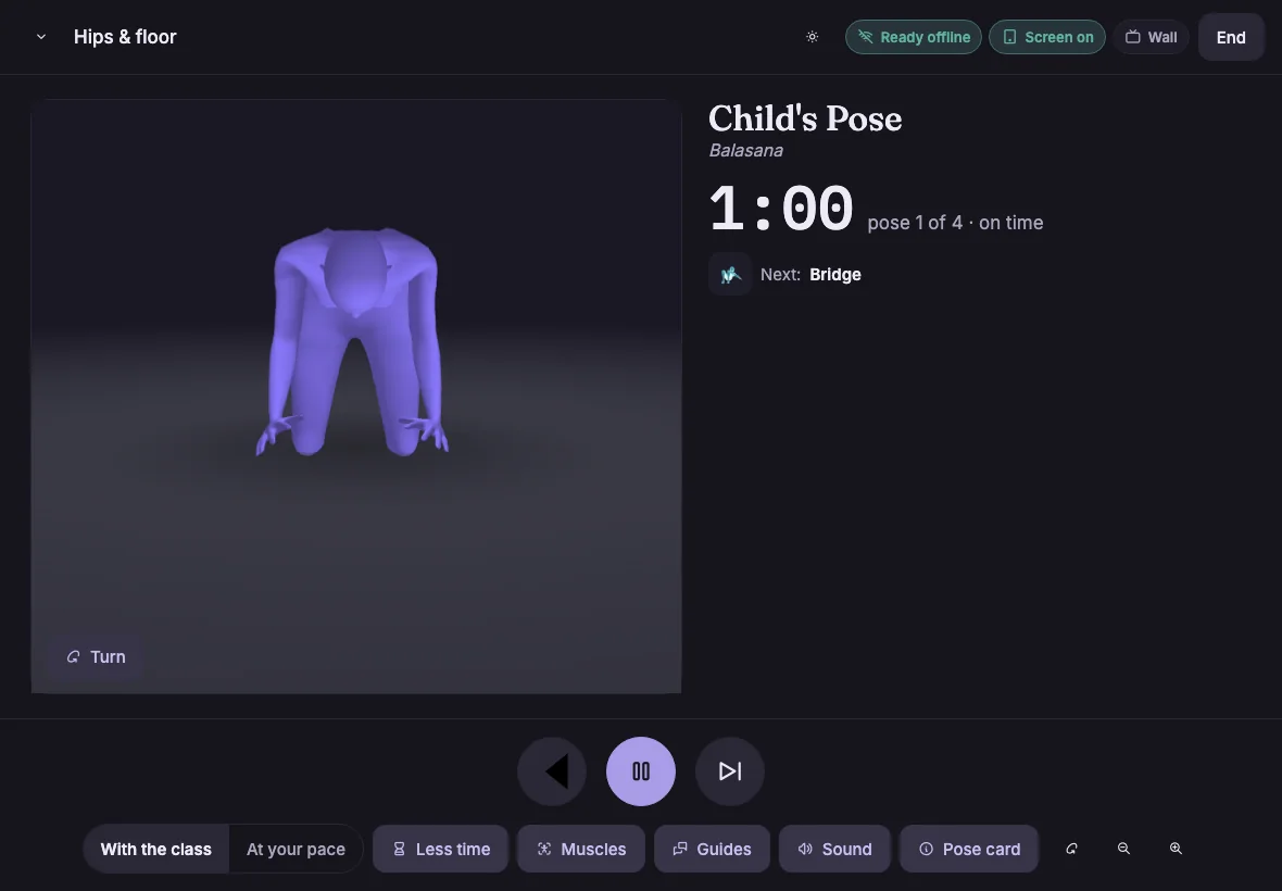 Teaching in the room: the 3D body enters the first shape for one minute, with Bridge next.