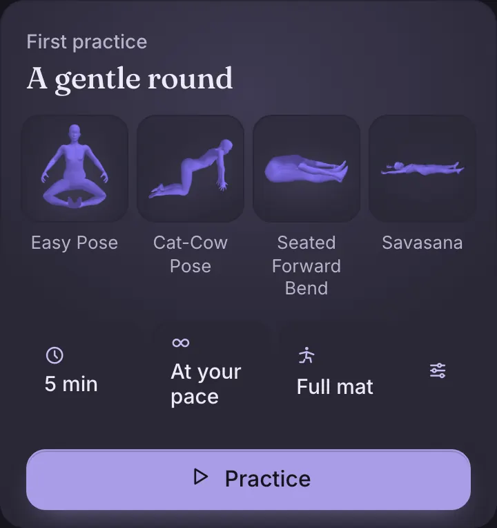 Today in Vinyala: a gentle round of four poses, 5 minutes, at your pace